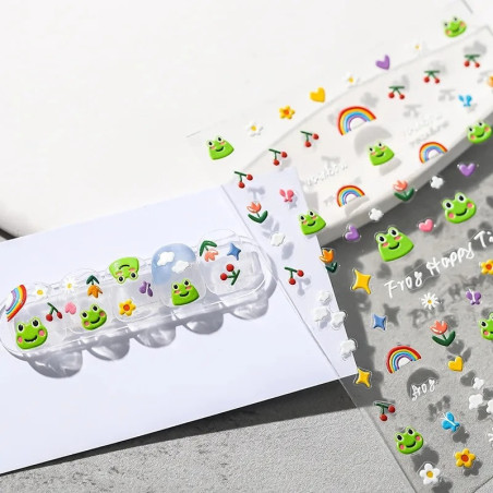 Adesivi 3D Rana Happy Time | Foglio di Sticker Kawaii in Rilievo