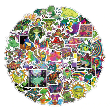 Adesivi Rana Psichedelica | 50 Sticker Trippy & Neon