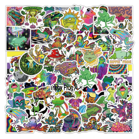 Adesivi Rana Psichedelica | 50 Sticker Trippy & Neon