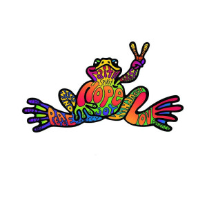 Sticker Rana Peace & Love ✌️ – 15 x 10,5 cm – Arcobaleno