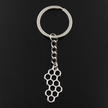 Porte-clés abeille couleur argent en forme de nid d'abeille