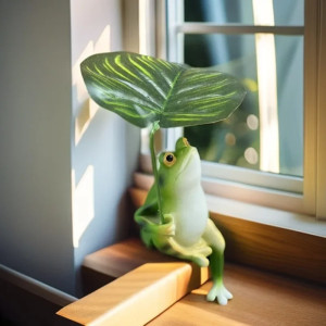 Statua Rana Foglia Tropicale – Decorazione Zen Naturale