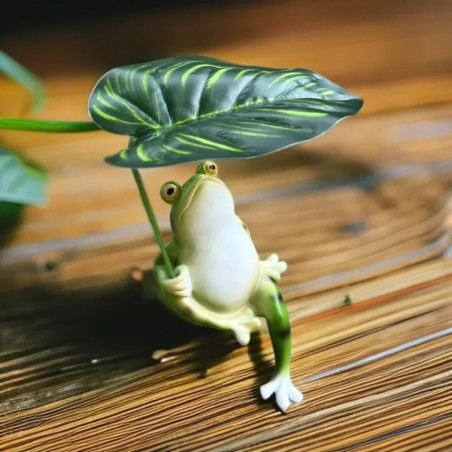 Statua Rana Foglia Tropicale – Decorazione Zen Naturale