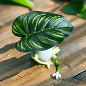 Statua Rana Foglia Tropicale – Decorazione Zen Naturale