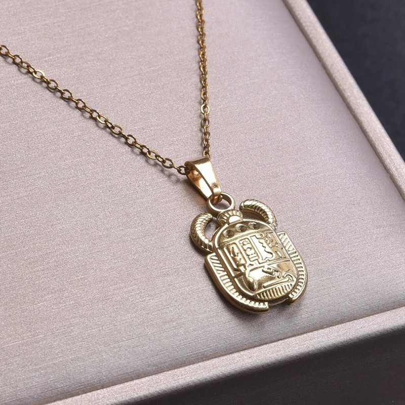 Collana Scarabeo Egizio | Ciondolo Portafortuna in Acciaio
