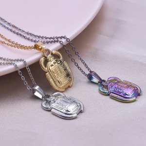 Collana Scarabeo Egizio | Ciondolo Portafortuna in Acciaio