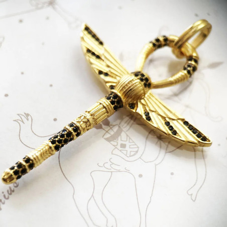 Ciondolo Ankh Scarabeo Oro – Argento 925 Dorato & Pietre Nere