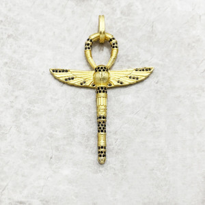 Ciondolo Ankh Scarabeo Oro – Argento 925 Dorato & Pietre Nere