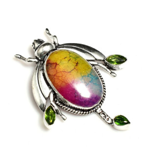 Ciondolo Scarabeo Quarzo Arcobaleno & Peridoto – Gioiello Unico