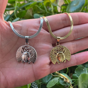 Collana Scarabeo Ali Solari - Argento & Oro | Gioiello Mistico