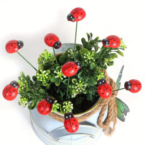 Picchetti Coccinella Giardino - Set 10 Decorazioni Legno Metallo
