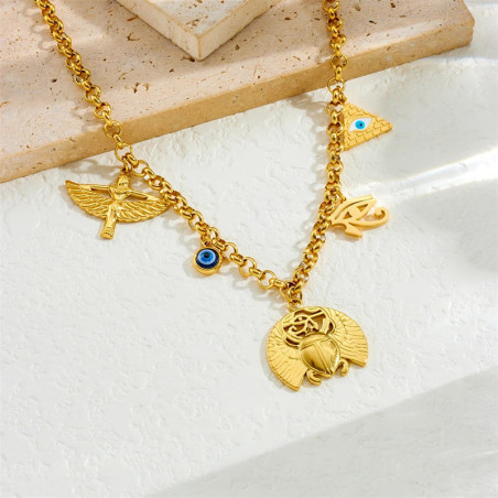 Collana Scarabeo Egizio: Talismano con Occhio di Horus & Iside