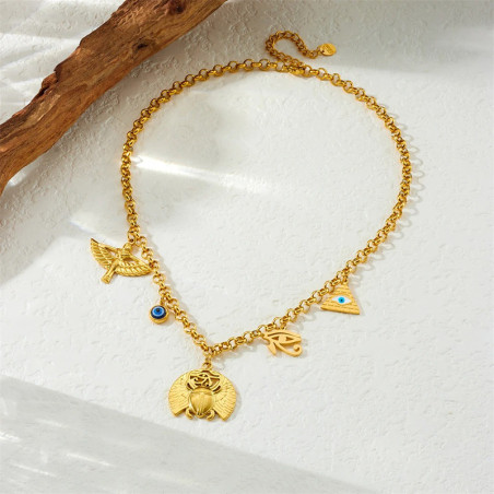 Collana Scarabeo Egizio: Talismano con Occhio di Horus & Iside