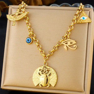 Collana Scarabeo Egizio: Talismano con Occhio di Horus & Iside