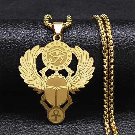 Collana Scarabeo Ankh | Ciondolo Egizio in Acciaio Inox