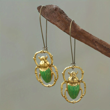 Orecchini Scarabeo Smeraldo Incantato – Gioiello Verde & Oro