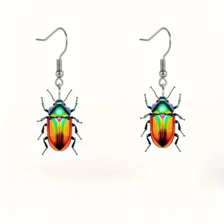 Orecchini Scarabeo Arcobaleno: Gioiello Unico Stile Tropicale