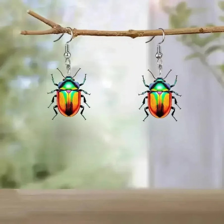 Orecchini Scarabeo Arcobaleno: Gioiello Unico Stile Tropicale
