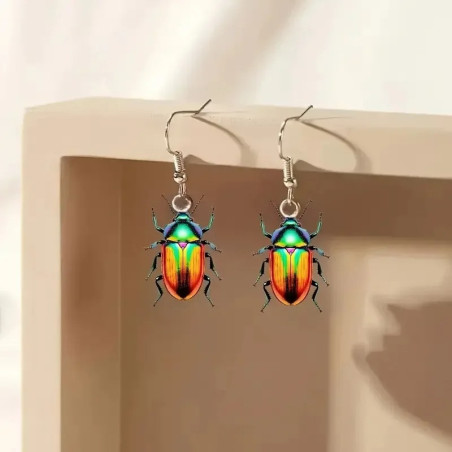 Orecchini Scarabeo Arcobaleno: Gioiello Unico Stile Tropicale