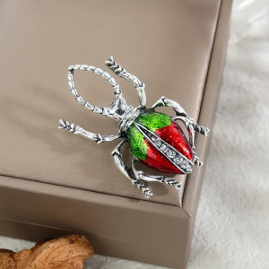 Spilla Scarabeo Tropicale | Gioiello Originale Rosso e Verde