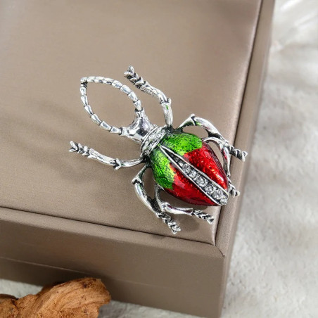Spilla Scarabeo Tropicale | Gioiello Originale Rosso e Verde