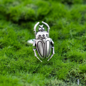 Anello Scarabeo Foresta Misteriosa – Talismano Argento Anticato