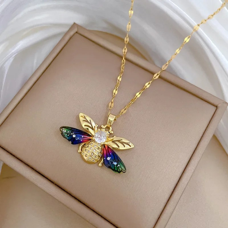 Collana Ape Ali d'Aurora - Dorata & Multicolore - Gioiello Unico!