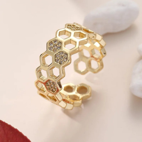 Anello Ape Alveare Dorato: Gioiello Esagonale Chic e Raffinato!