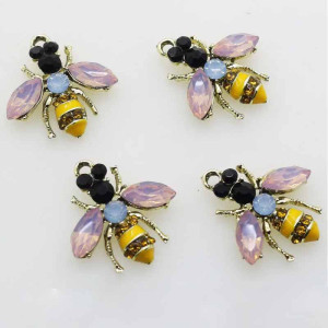 Bottone Ape "Splendore di Petalo" - 10 pz - Cristalli rosa & strass