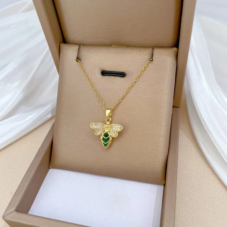 Collana Ape Dorata Verde Smeraldo - Gioiello Luminoso!