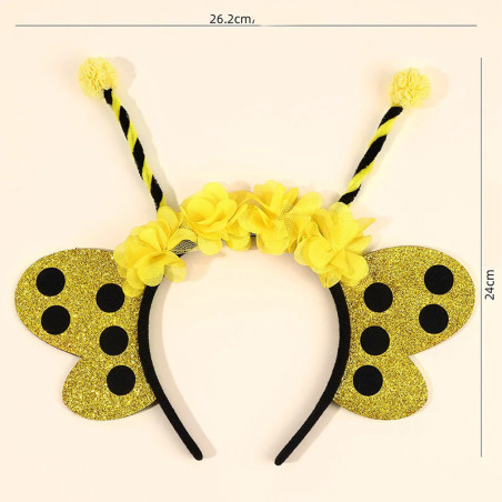 Cerchietto Ape Divertente con Ali Scintillanti e Fiori