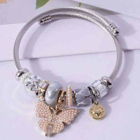 Bracciale Farfalla con Perle e Cristalli | Idea Regalo Donna