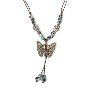 Collana Farfalla Bohémien | Pietre Eleganti e Perle Colorate