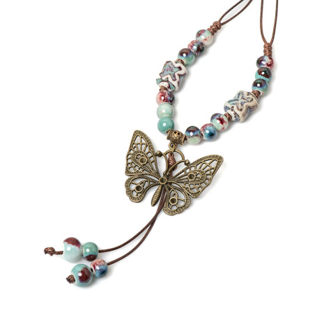 Collana Farfalla Bohémien | Pietre Eleganti e Perle Colorate