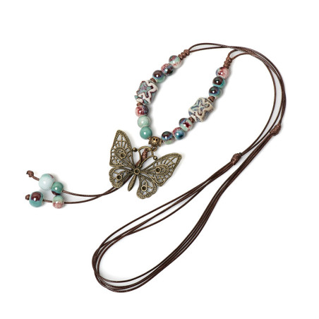 Collana Farfalla Bohémien | Pietre Eleganti e Perle Colorate