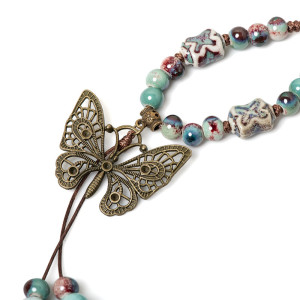 Collana Farfalla Bohémien | Pietre Eleganti e Perle Colorate