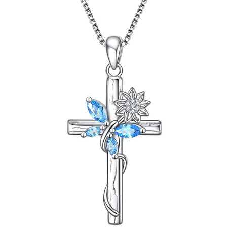 Collana Croce Fiorita con Farfalla Blu | Gioiello Spirituale
