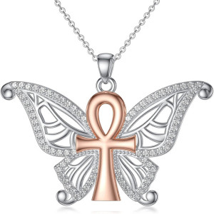 Collana Farfalla Ankh Sacro | Gioiello Spirituale Argento & Oro