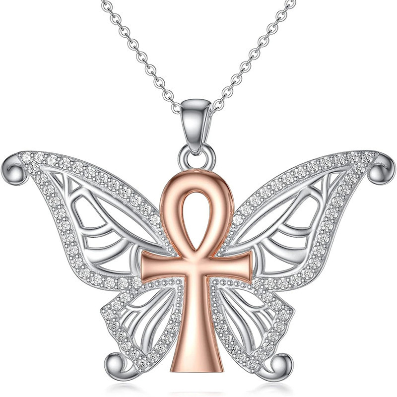 Collana Farfalla Ankh Sacro | Gioiello Spirituale Argento & Oro