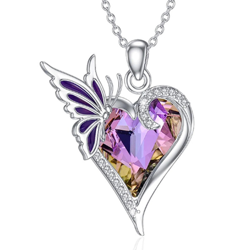 Collana Farfalla Cuore Ametista | Gioiello Viola & Cristallo!