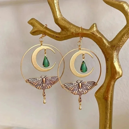Orecchini Farfalla Luna Smeraldo - Gioielli Eleganti e Mistici!