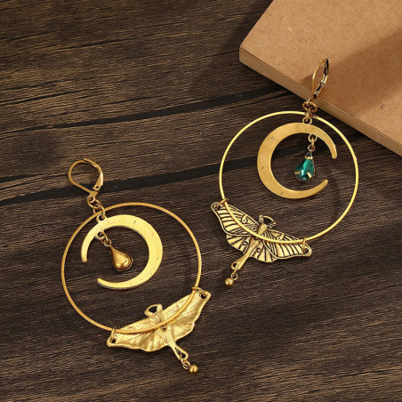 Orecchini Farfalla Luna Smeraldo - Gioielli Eleganti e Mistici!