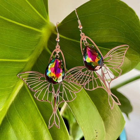 Orecchini Farfalla Cristallo Arcobaleno | Argento o Oro Rosa