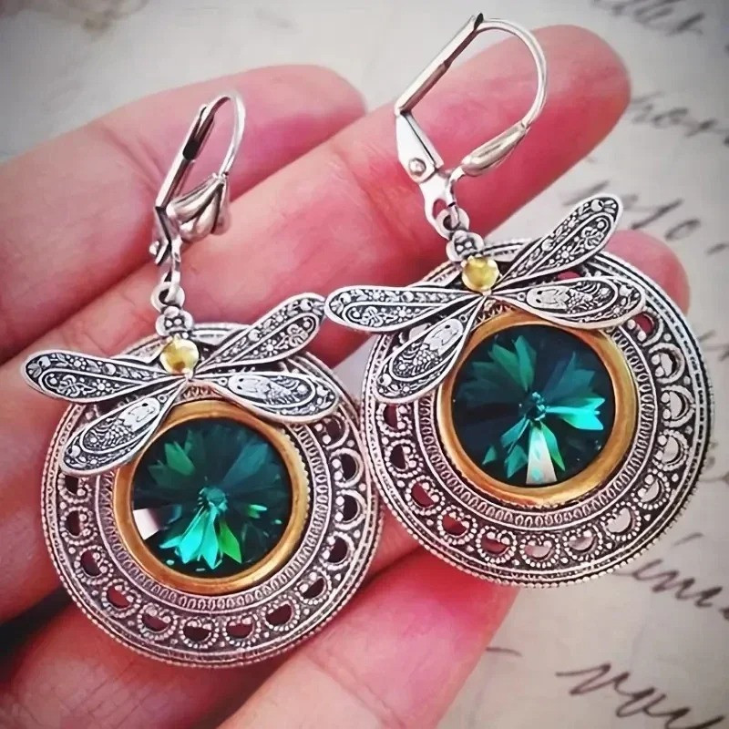 Orecchini Libellula Smeraldo - Gioiello Unico Stile Vintage