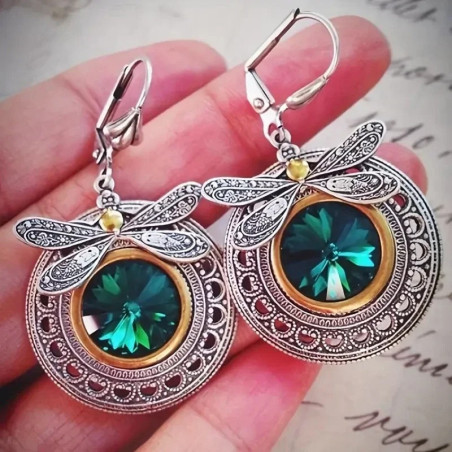 Orecchini Libellula Smeraldo - Gioiello Unico Stile Vintage