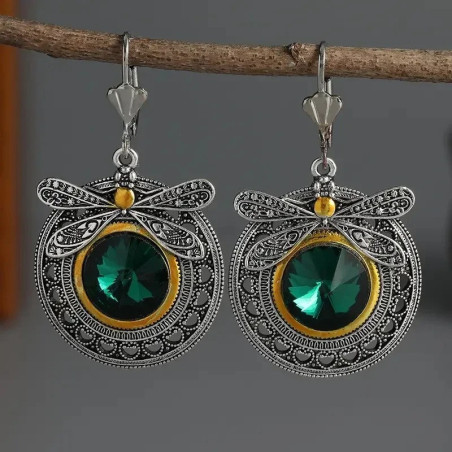 Orecchini Libellula Smeraldo - Gioiello Unico Stile Vintage