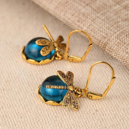 Orecchini Libellula Blu Antico - Gioielli Bohème Dorati!