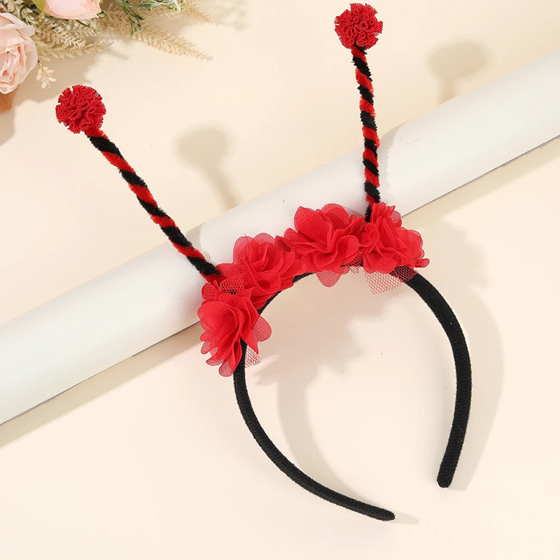 Cerchietto Coccinella Rosso con Antenne & Fiori | Accessorio