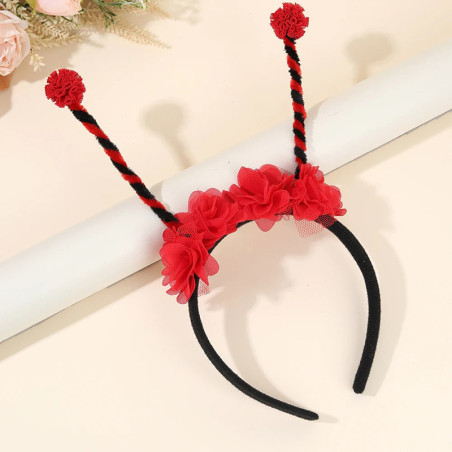 Cerchietto Coccinella Rosso con Antenne & Fiori | Accessorio