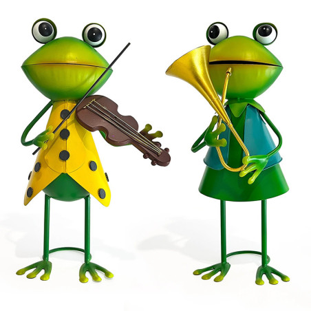 Coppia Statuine Rane Musiciste | Idea Regalo Giardino Originale
